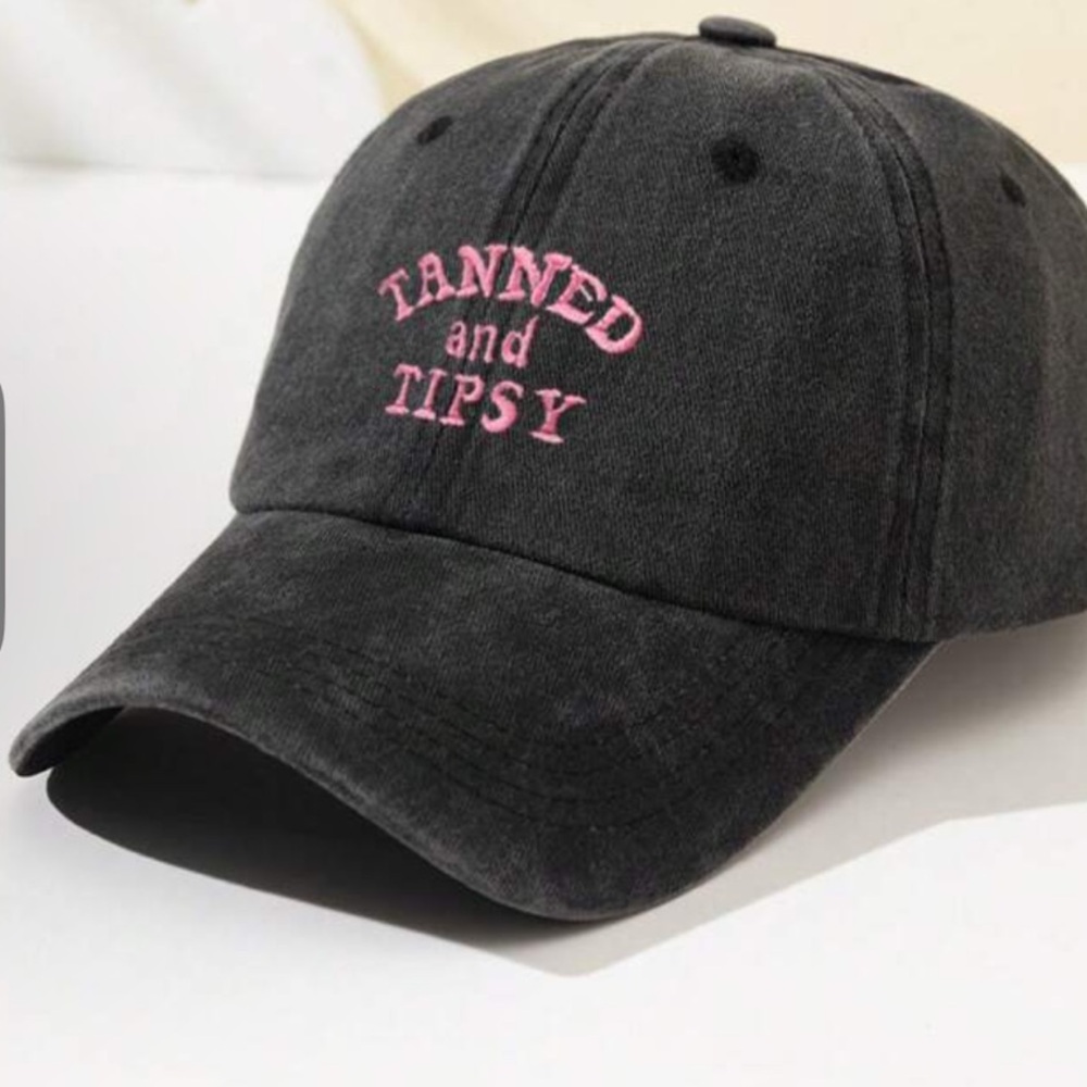 Black Cap with Pink Embroidery